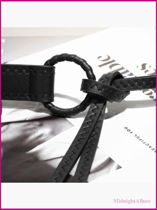 PU Leather Knotted Waist Belt for Dresses, Thin Double Strap main image 4